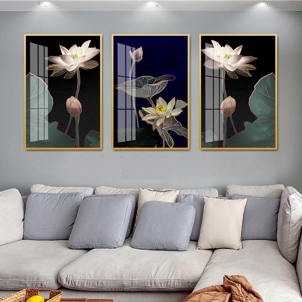 Tranh Vải Canvas Treo Tường - Tranh Bộ 3 Sen Đẹp