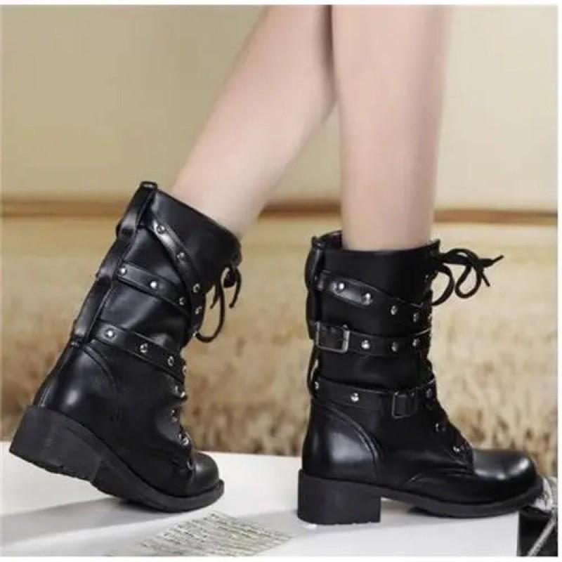 [Boot chiến binh] [Cá tính] ]QUÀ TẶNG] Boot siêu xinh cổ cao PU
