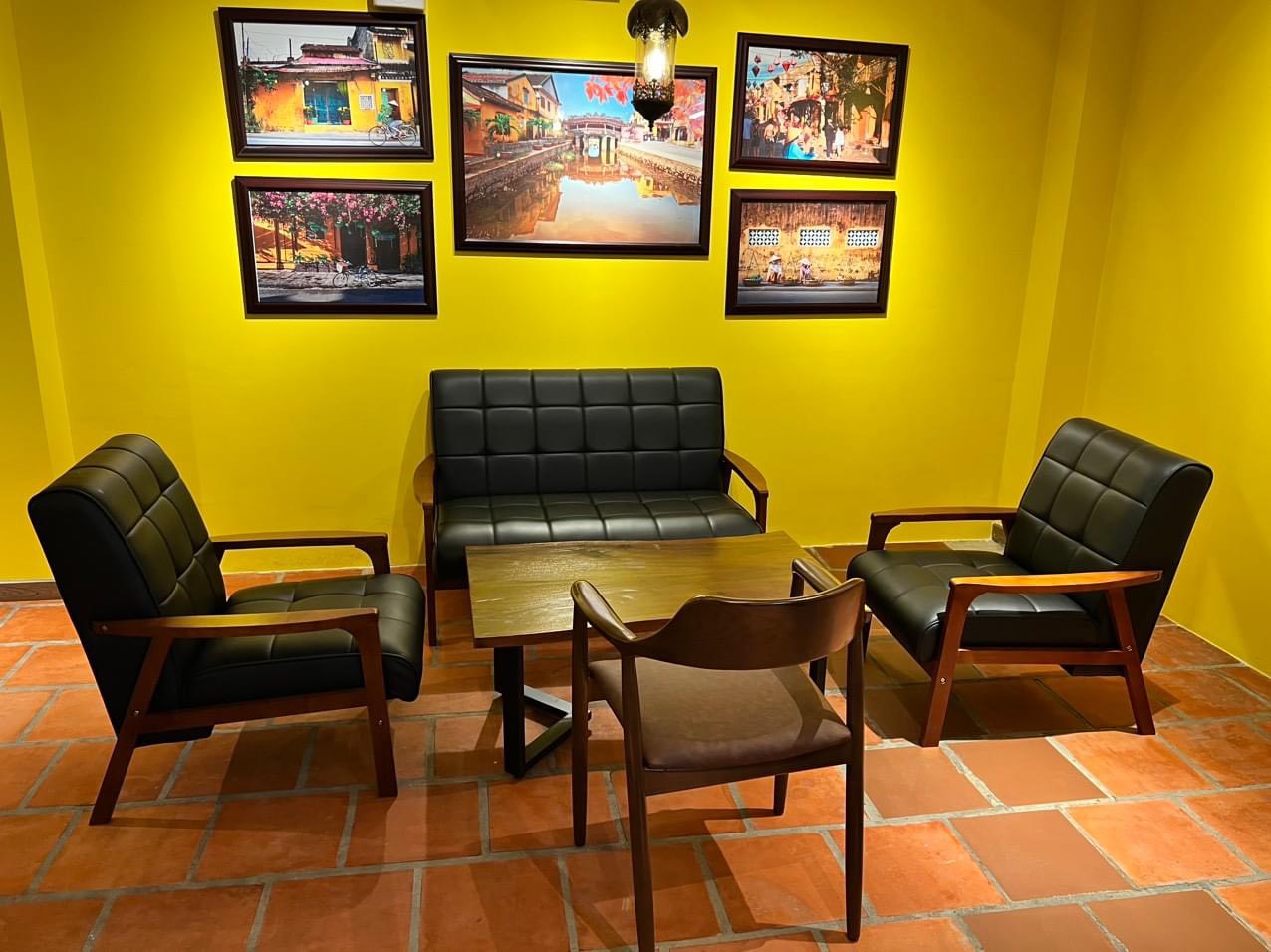 Ghế sofa cafe Juno Sofa cao cấp - Băng dài 1m2, 2 ghế đơn và 01 bàn gỗ
