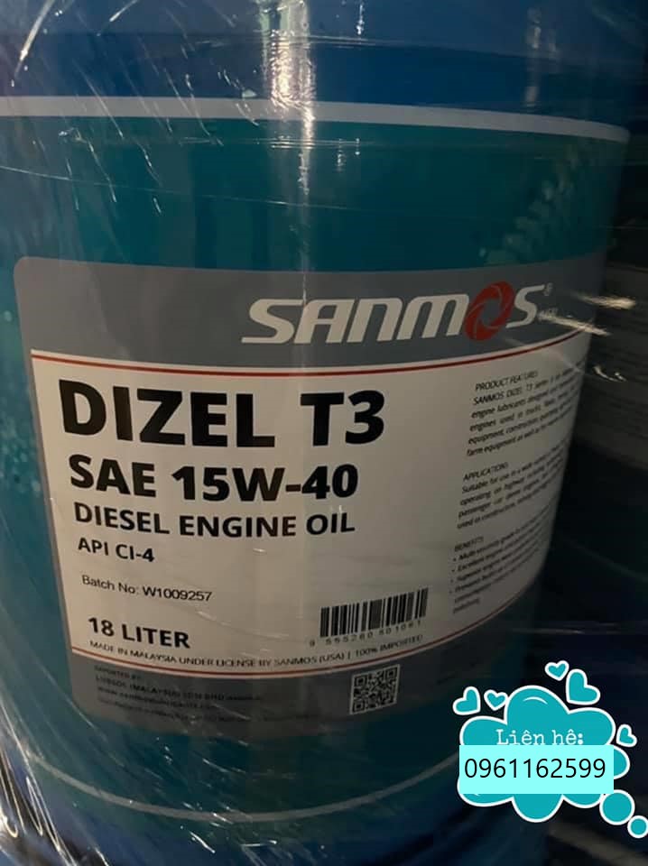 DẦU ĐỘNG CƠ SANMOS DIZEL T3 SAE 15W - 40 API CI4