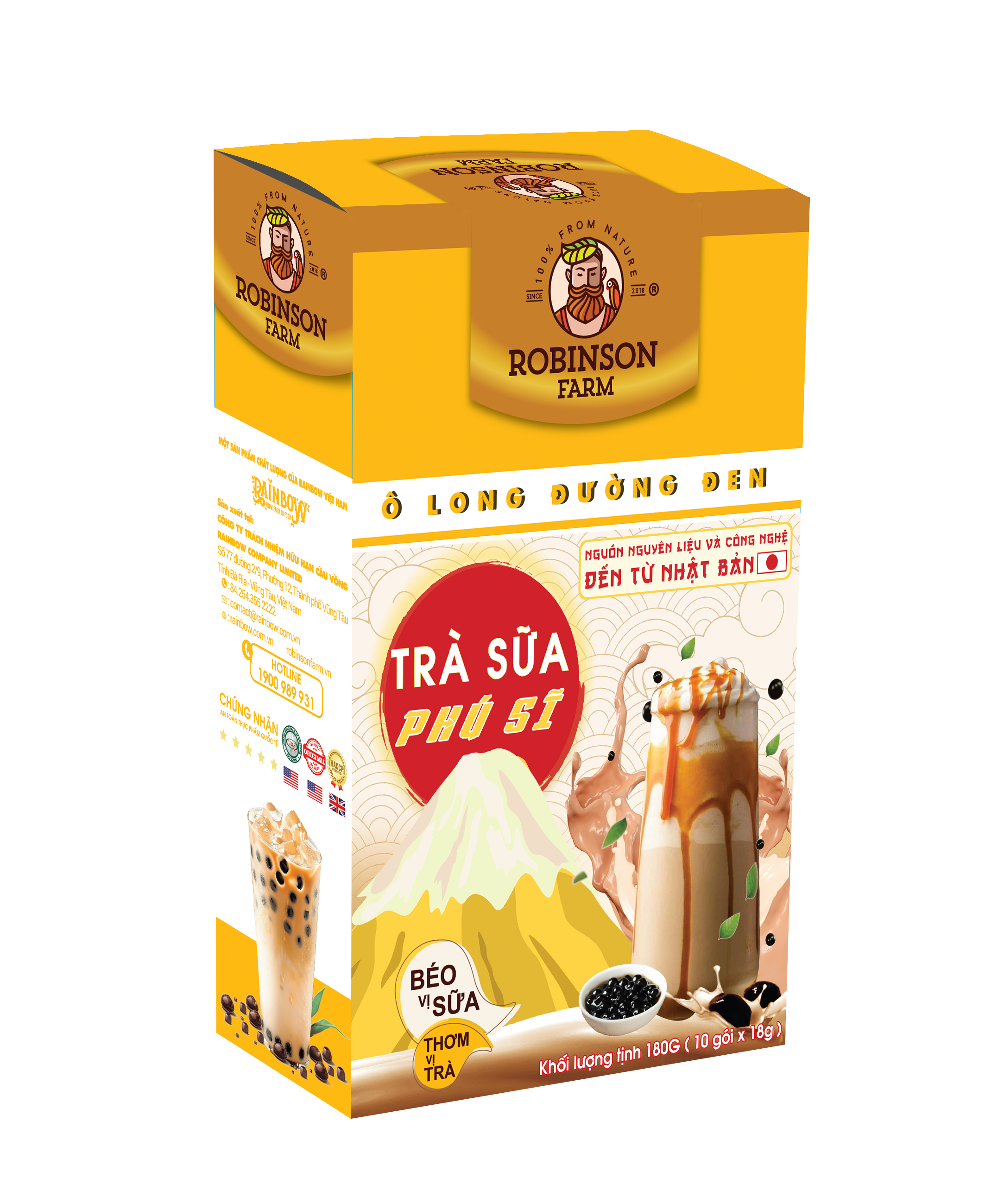 ROBINSON FARM - Trà Sữa Phú Sĩ Olong Đường Đen - Hộp 180g (10 gói x 18g)