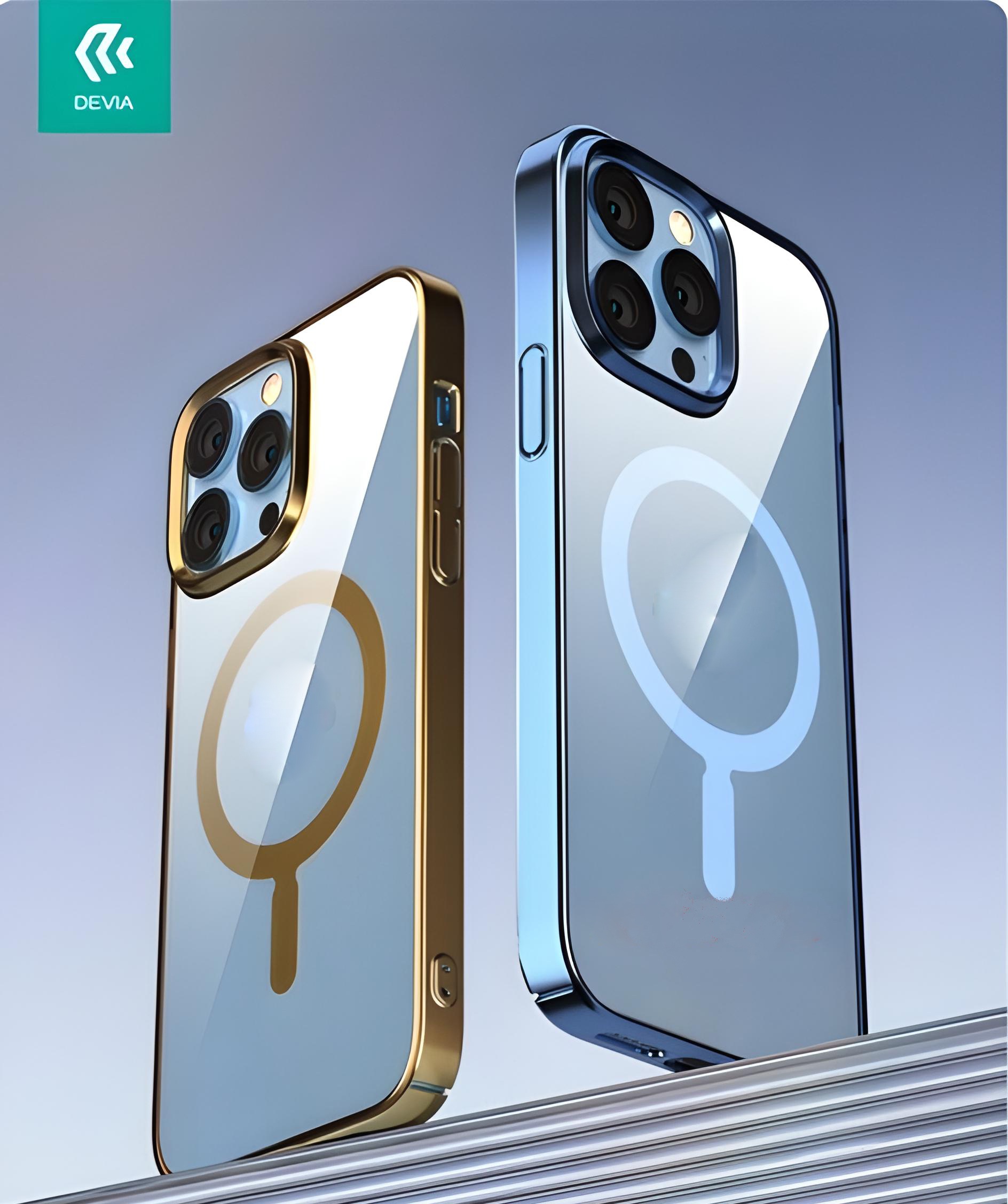 Ốp lưng chống sốc viền crom cho iPhone 14 Pro (6.1 inch) hỗ trợ sạc Maqsafe hiệu DEVIA Glimmer Series (mặt lưng trong suốt, gờ bảo vệ Camera) - hàng nhập khẩu