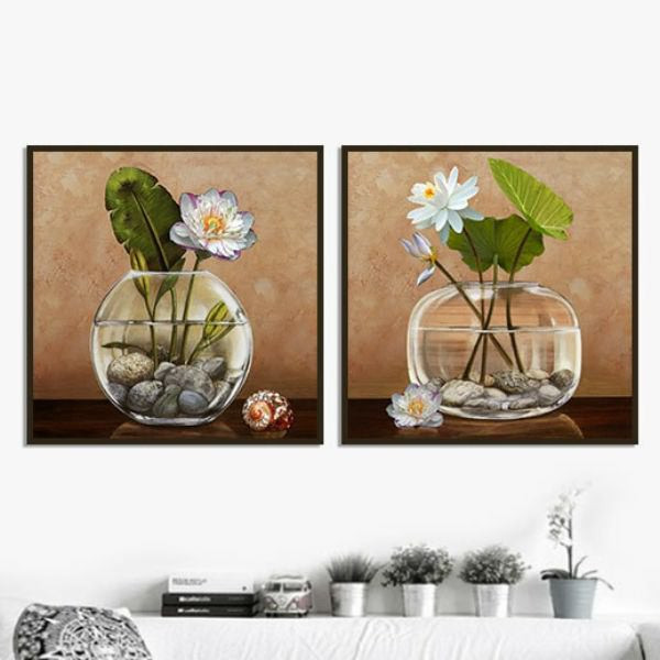 Bộ 2 Tranh Trang Trí Canvas Không Viền "Lọ Hoa" W277