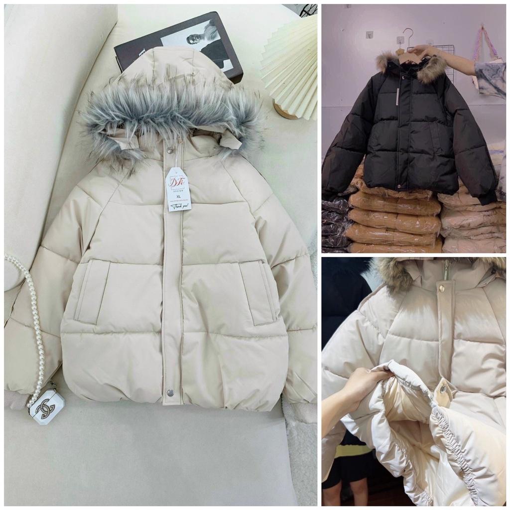Áo Khoác Phao Mũ Lông Form Rộng, Áo Phao Nữ Đại Hàn Ulzzang