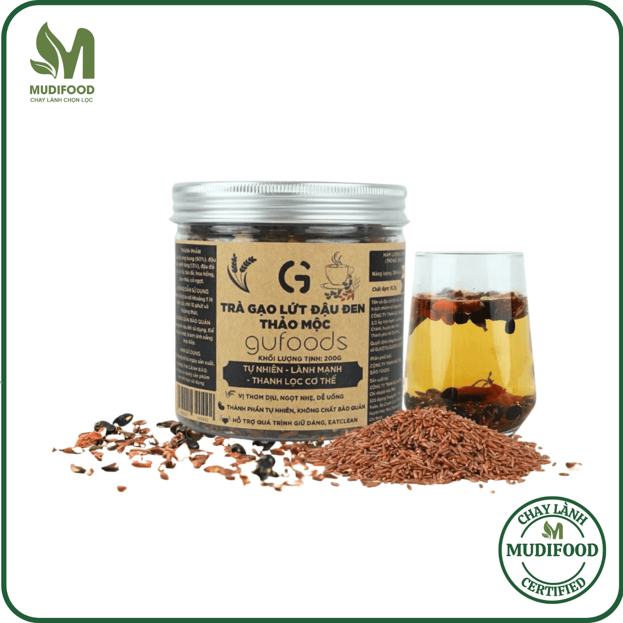 Vị Thảo Mộc - Trà Gạo Lứt Đậu Đen GUfoods hũ 200g 500g - Hỗ Trợ Giấc Ngủ, Cải Thiện Tinh Thần, Tốt Cho Sức Khoẻ - 200g