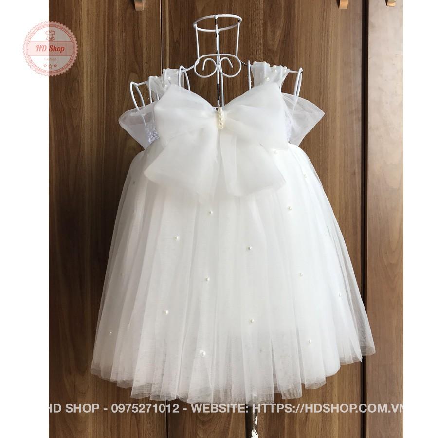 Váy bé gái ️Váy tutu trắng nơ đính đá cho bé gái