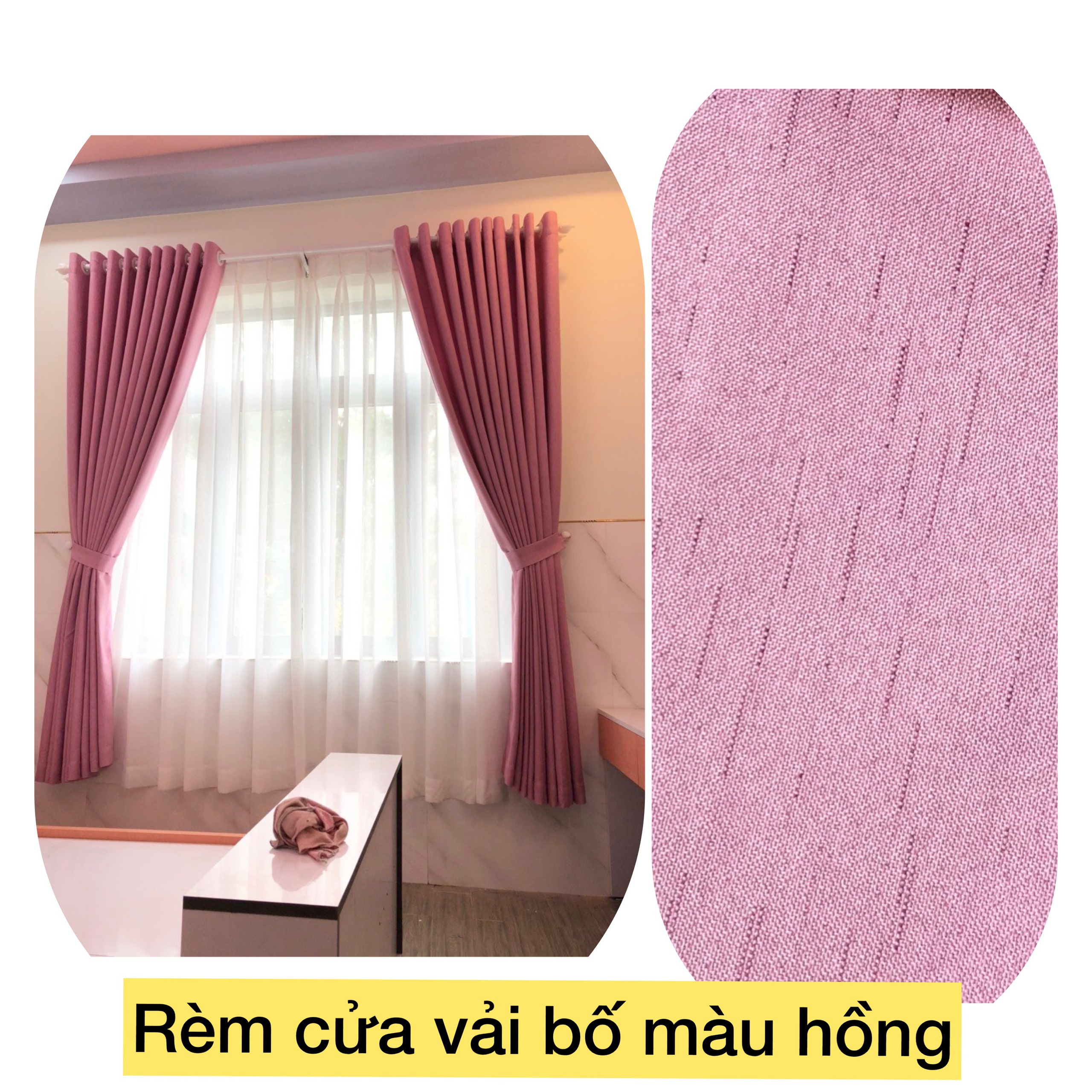 [RÈM CỬA HỒNG] Rèm cửa sổ rèm vải BỐ HỒNG  Sẳn khoen- nhiều kích thước lựa chọn ( sản phẩm như hình 100%)