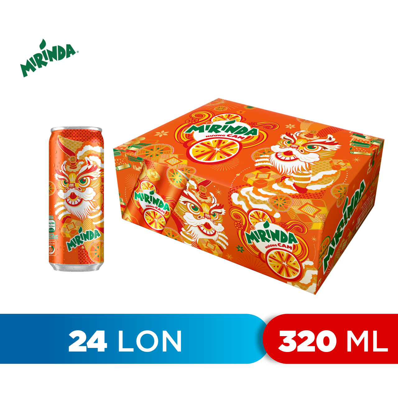 Thùng 24 Lon Nước Ngọt Có Gaz Mirinda Cam
