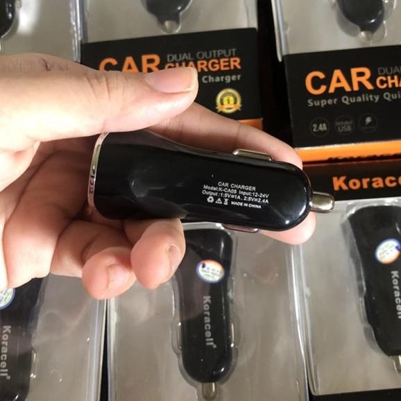 Sạc xe hơi Koracell 2,4A có 2 cổng USB  hàng chính hãng bảo hành 12 tháng
