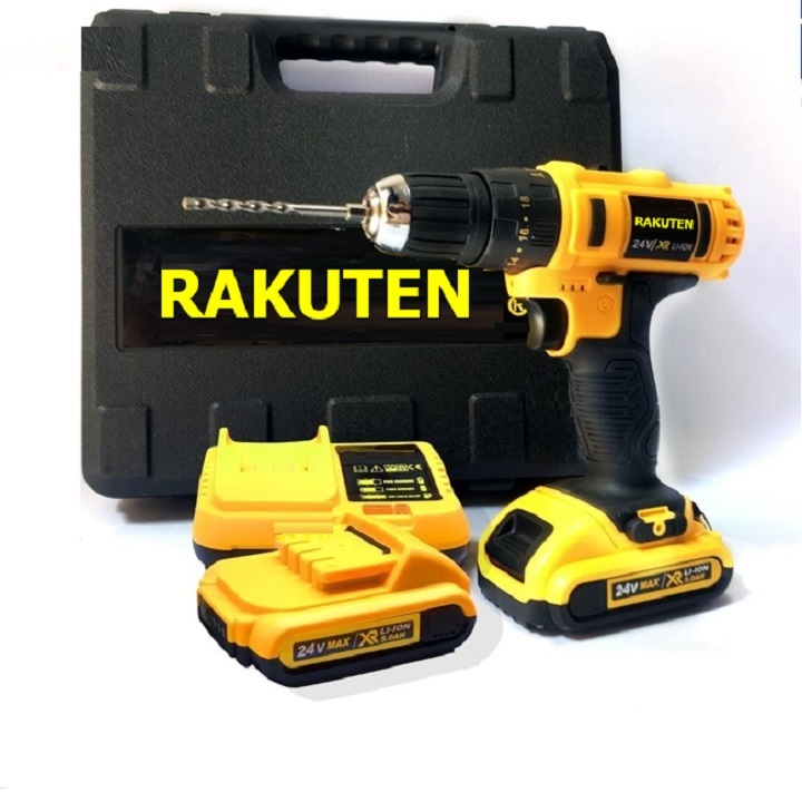 Bộ máy khoan pin RAKUTEN 24V khoan tường, khoan sắt, khoan bê tông máy 2 pin, đảo chiều và mũi khoan