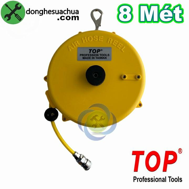 Cuộn dây hơi treo tự rút 8m TOP HR-600 ống 5mm x 8mm HỘP NHỰA VÀNG