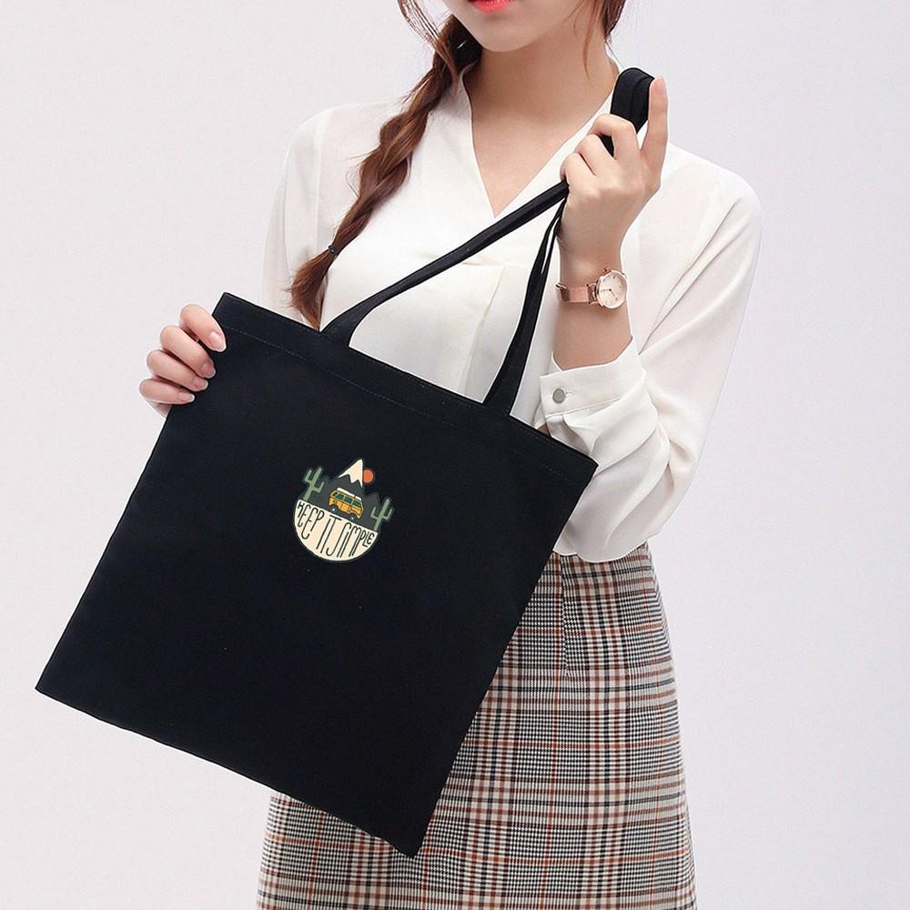 Túi Vải Tote Ginko kiểu basic có dây kéo khóa miệng túi đựng vừa laptop 14 inch và nhiều đồ dùng khác Phong Cách ulzzang Hàn Quốc In Hình Keep It Simple B11
