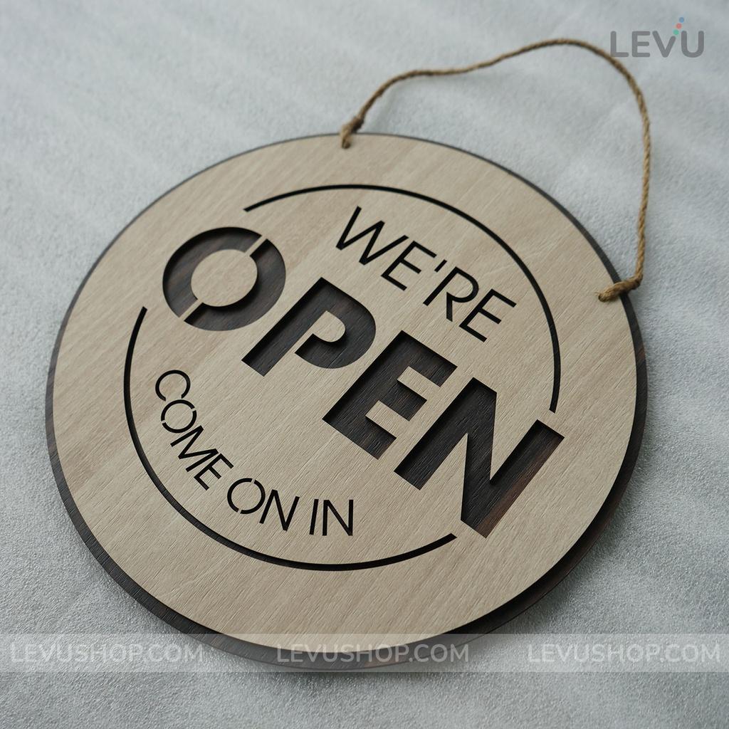 Bảng gỗ treo cửa hàng Open Closed trang trí quán 2 mặt có dây treo BG17