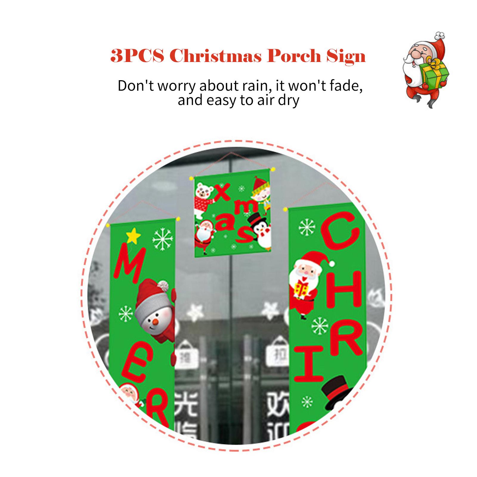 3PCS Christmas Porch Sign Merry Christmas Hanging Banner Welcome Christmas Front Door Banner Xmas Hanging Sign Decor