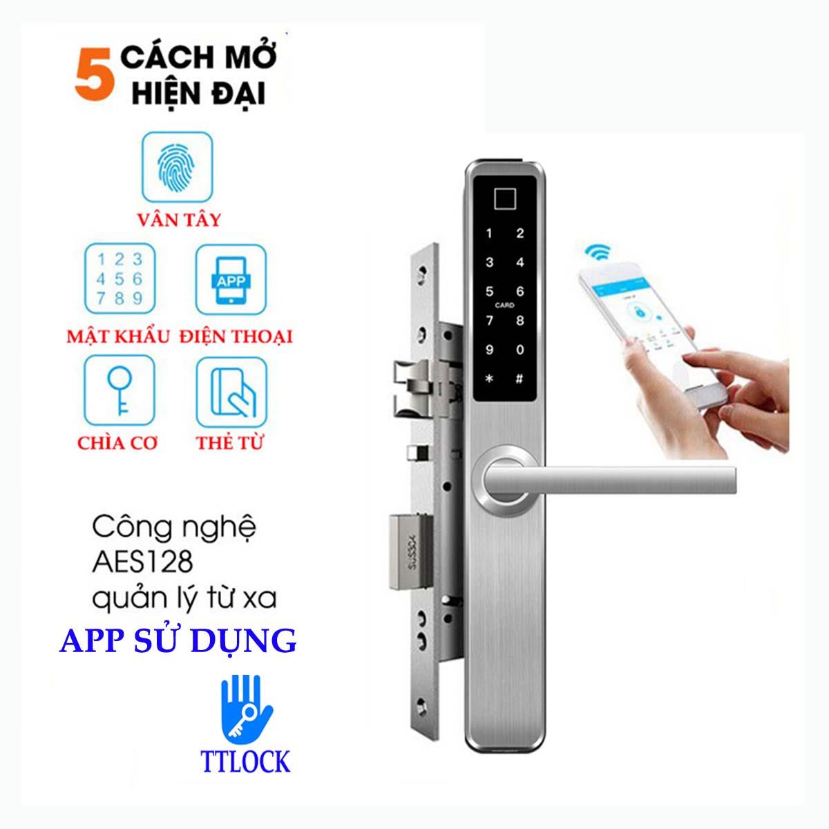 APP TIẾNG VIỆT Khóa cửa nhôm thông minh dùng TUYA/TTLOCK - Phù hợp cửa nhôm và cửa gỗ - BH 12 tháng (tùy chọn)