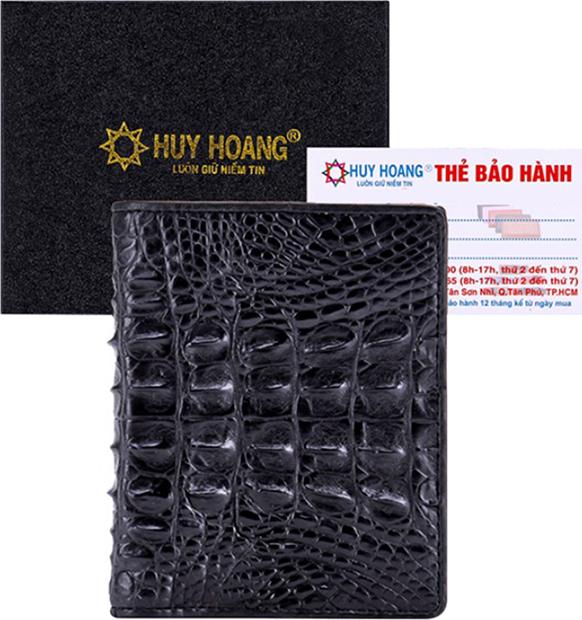 Ví Nam Da Cá Sấu Gai Lưng Kiểu Đứng Huy Hoàng HT2256 - Đen