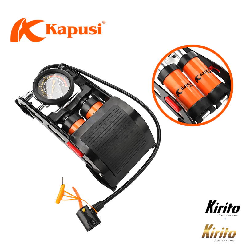Bơm Xe Bơm Hơi Đạp Chân Kapusi Xe Máy Xe Đạp Ô Tô Đa Năng Mini 2 Xilanh