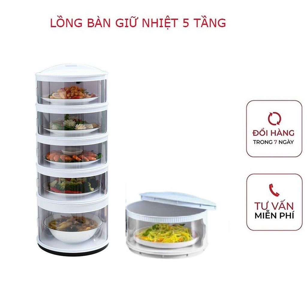 Lồng bàn 5 tầng bảo quán đồ ăn, Lồng bàn đậy thức ăn giữ nhiệt - Chính hãng MINIIN 