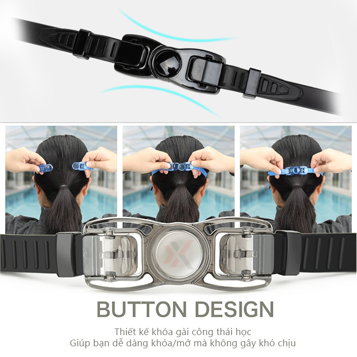 Kính bơi chống sương mờ, chống UV eXtreme KG1301 kèm nút tai, dây đeo mềm mại, thoải mái, thiết kế không trơn trượt, co giãn, kiểu dáng chuyên nghiệp