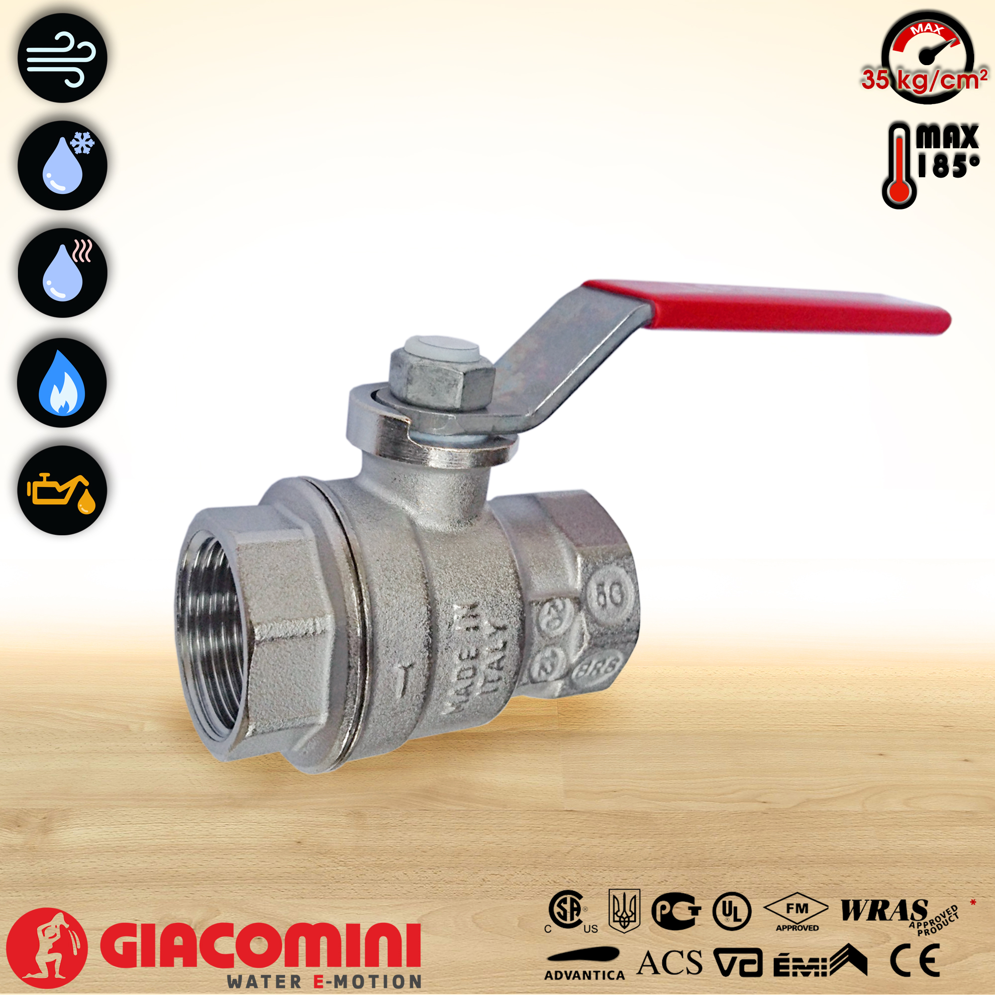 Hộp x 5 Van bi đồng mạ crôm R850 Giacomini - DN20