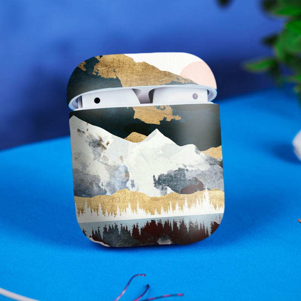 Miếng dán skin chống bẩn cho tai nghe AirPods in hình Ngày mùa đông giả sơn mài - GSM183 (bản không dây 1 và 2)