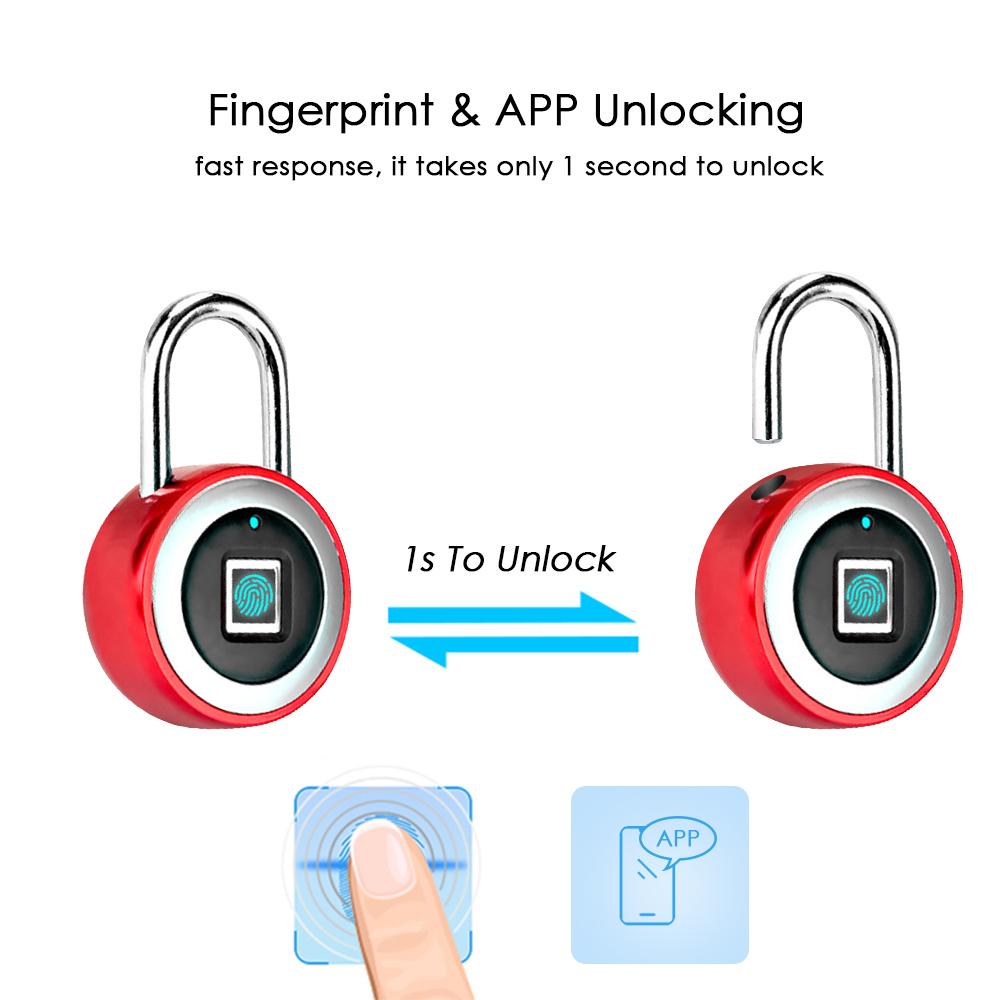 Ổ khóa vân tay bluetooth thông minh, lưu trữ đến 10 dấu vân tay, chống nước IP65, kết nối App