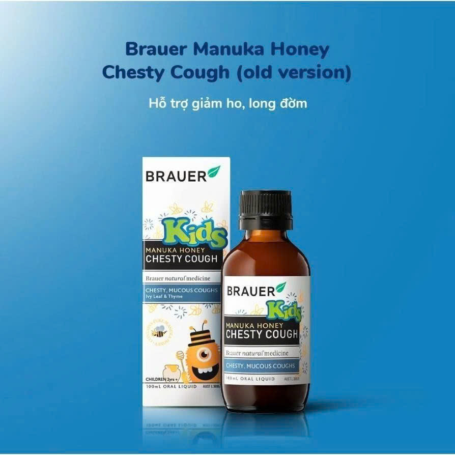 Siro Brauer hỗ trợ giảm ho có đờm dạng lỏng cho trẻ từ 2 tuổi 100ml Maunuka Honey Chesty Cough