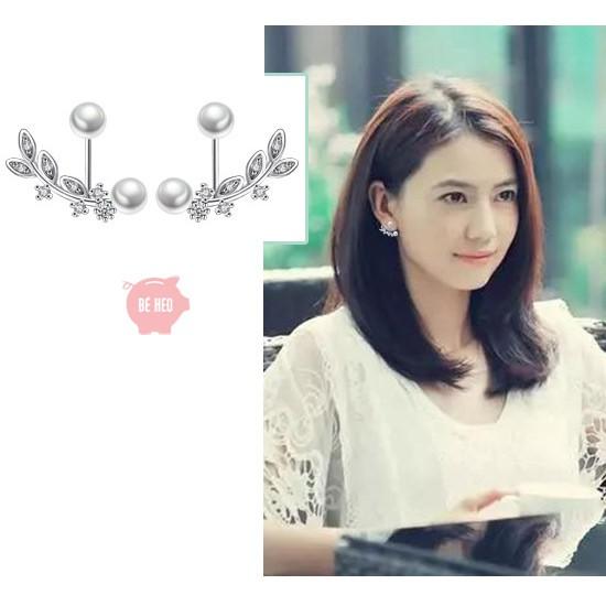 Bông tai ngọc đôi nạm đá nhân tạo chiếc lá BHBT126