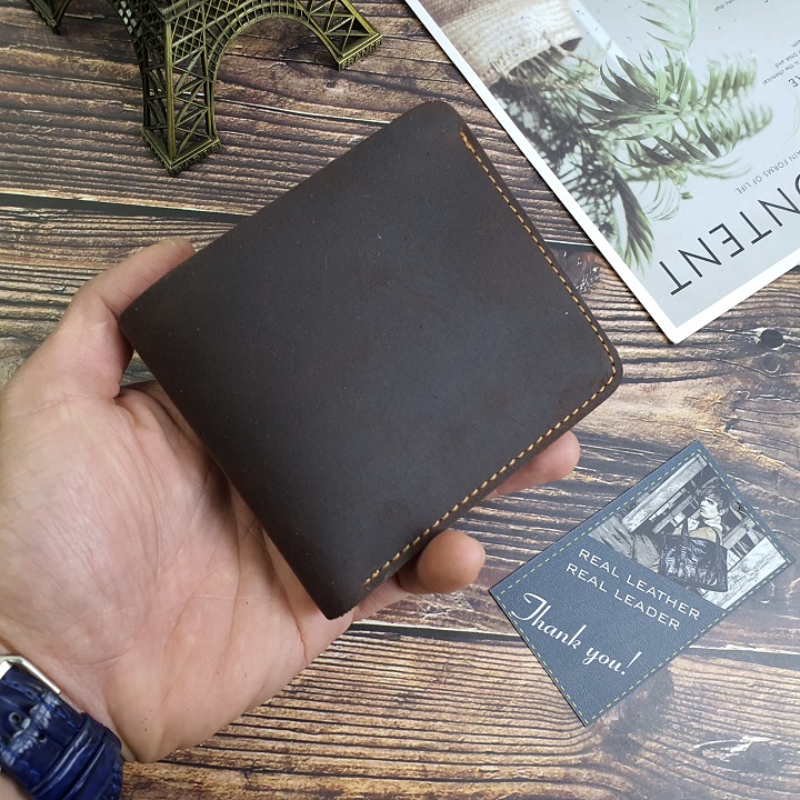 Ví ngang da bò sáp WS112 - 100% da bò thật, BH 3 năm