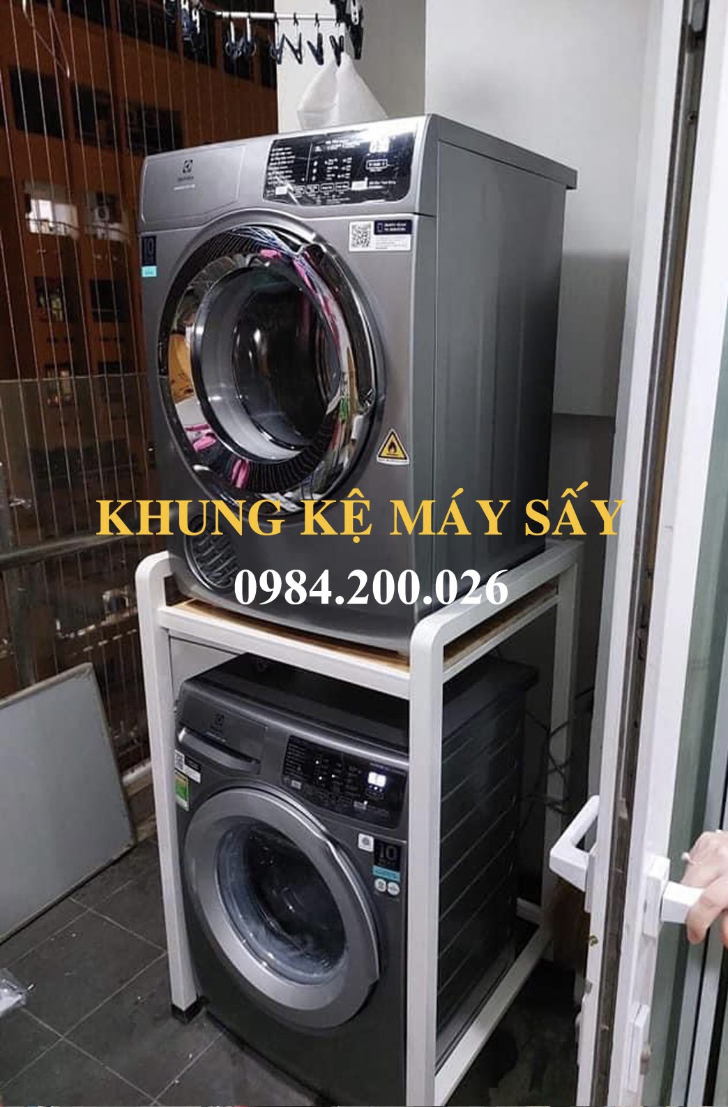 Kệ máy sấy máy giặt , khung thép mạ kẽm siêu bền, hàn liền khối chịu tải 300Kg, khung hộp vuông 40x40 mm, chống rung tốt KMG 02