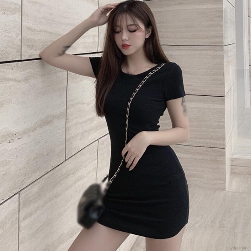 Đầm Thun Ngắn Tay Cổ Tròn Gợi Cảm Dành Cho Nữ