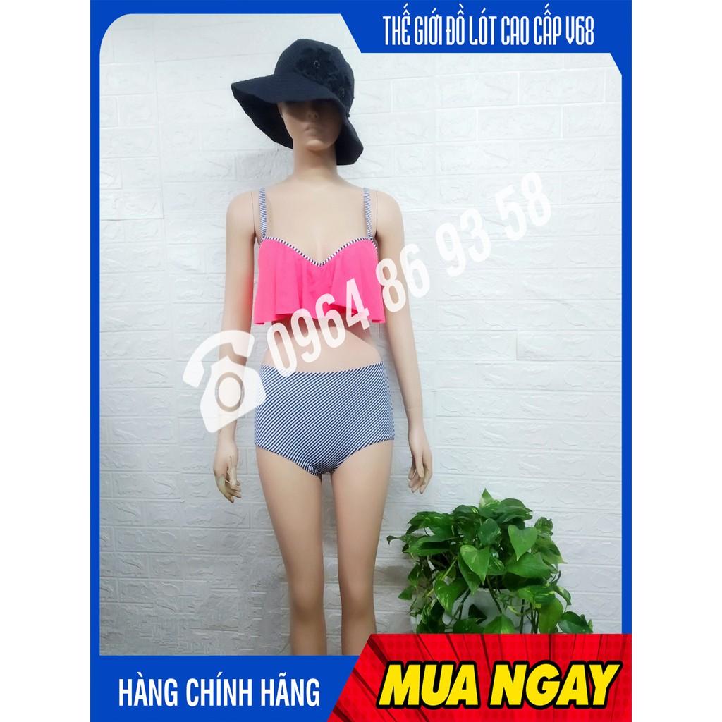 Sét đồ bơi cao cấp 2 mảnh hồng cam, quần cạp đen của Nga