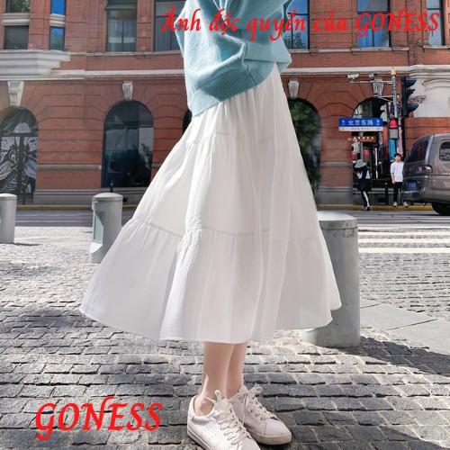 Chân váy midi Goness vải voan 2 lớp lưng cao màu trơn thiết kế thanh lịch cho nữ