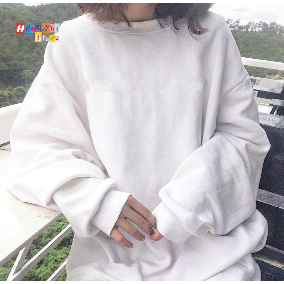 Áo Sweater Trơn Chất Nỉ Lót Bông Màu Trắng - Sweater Unisex - MM