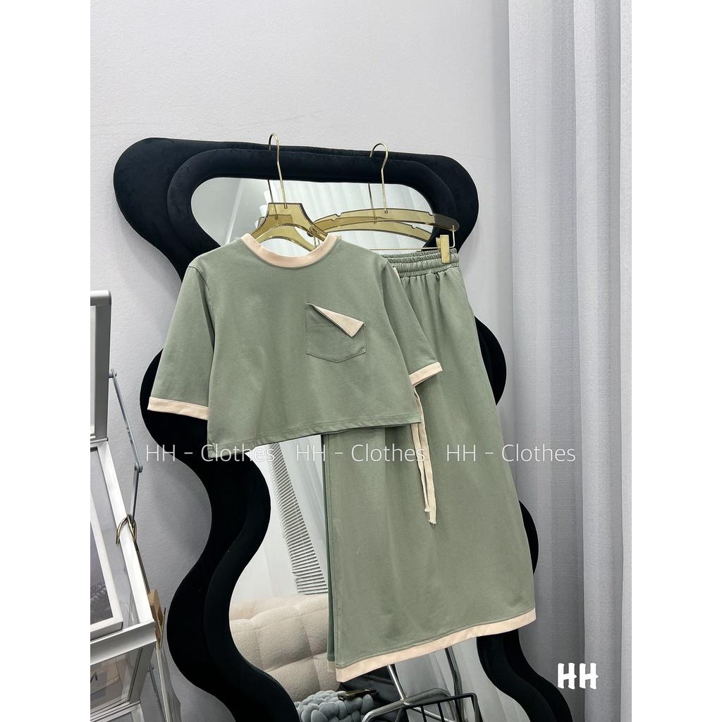 SET ĐI CHƠI, SET BỘ 2 MÓN ÁO THUN CROPTOP CỔ TRÒN TAY NGẮN PHỐI CHÂN VÁY THUN MÀU TÚI LẬT KIỂU CỰC HOT