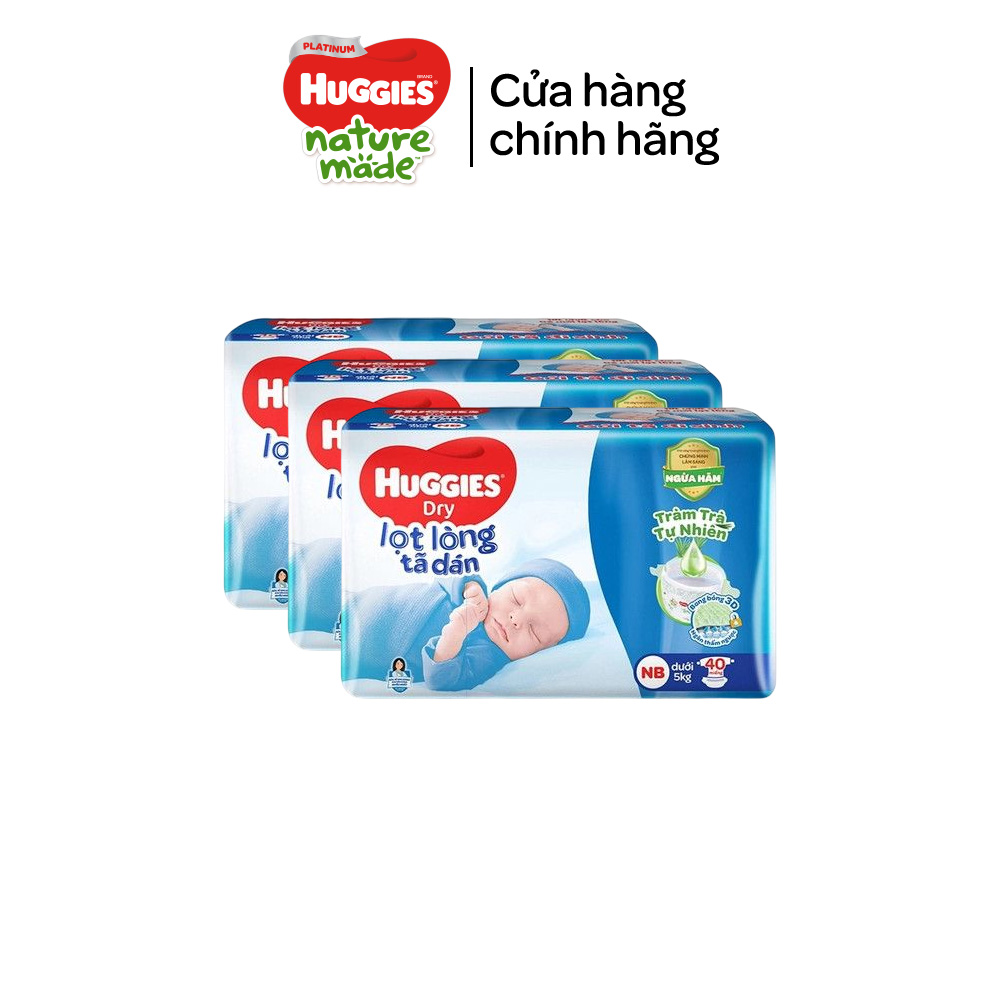 Combo 3 Tã dán sơ sinh Tràm Trà Tự Nhiên  Huggies NB40 (dưới 5kg) - Gói 40 miếng