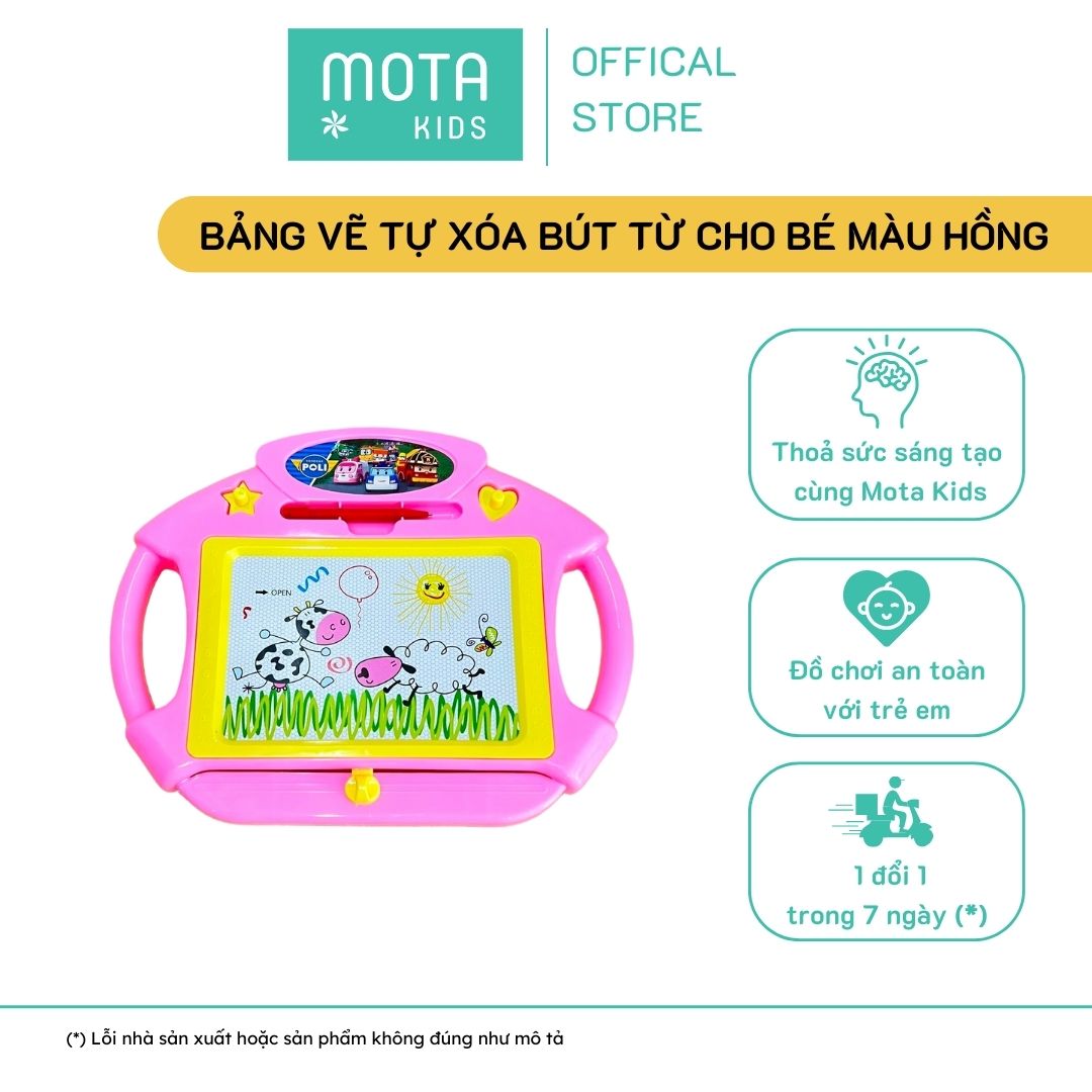 [M2002HONG - Mota Montessori] Đồ chơi cho bé Bảng vẽ tự xóa POLI kèm bút từ màu hồng - Hàng chính hãng