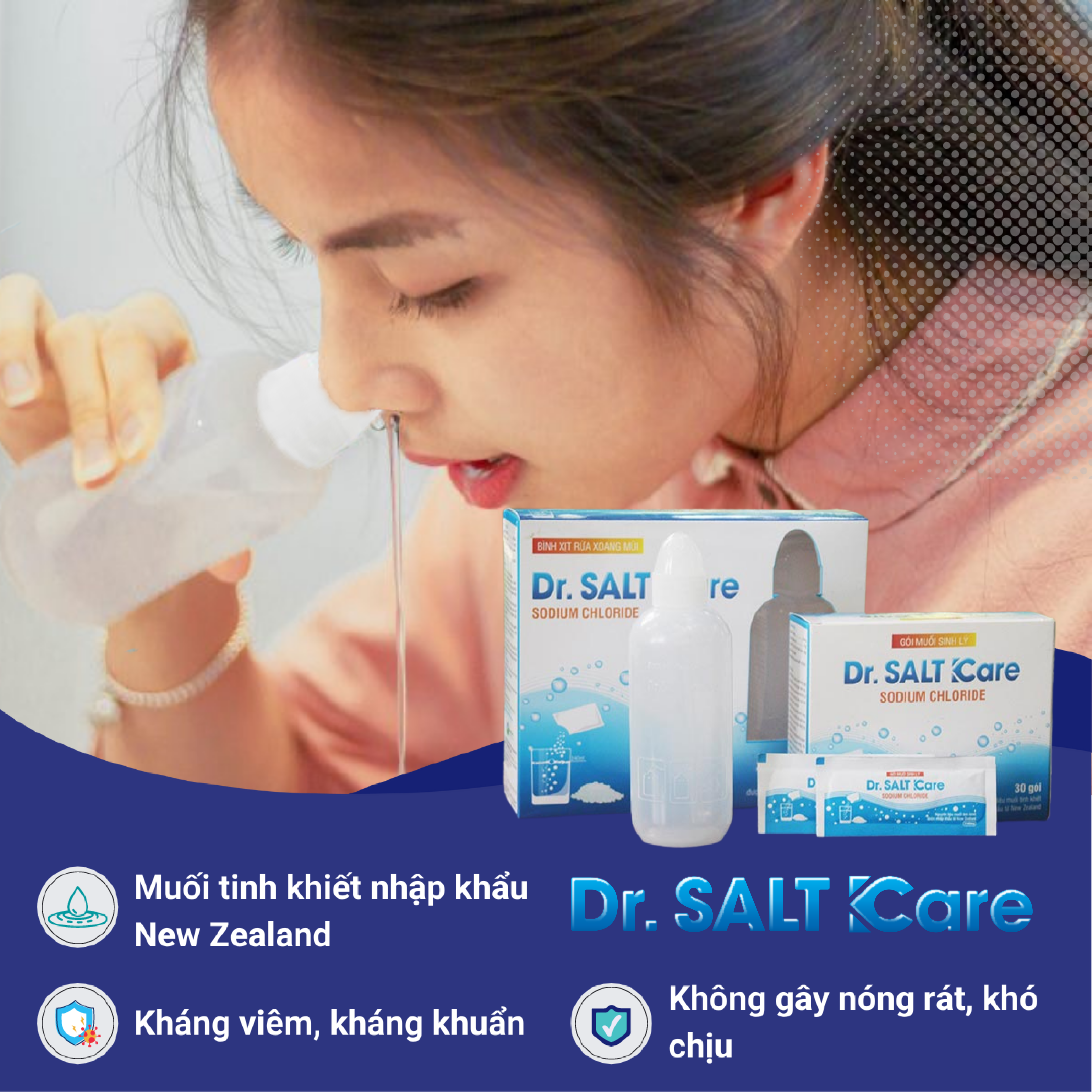 Bình rửa mũi Dr Salt Kare|1 bình kèm 30 gói muối nhập khẩu New Zealand| Rửa mũi cho bé và người lớn| hỗ trợ điều trị viêm mũi, sổ mũi, viêm mũi dị ứng, viêm xoang