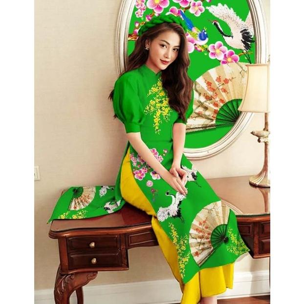 SÉT ÁO DÀI HỌA TIẾT QUẠT + QUẦN DÀI
