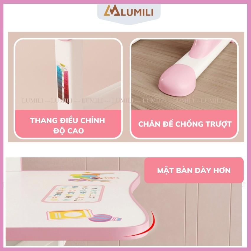 Bàn ghế học sinh Lumili D2 có giá sách chống gù chống cận, bàn học thông minh kèm kệ sách phù hợp cho học sinh tiểu học