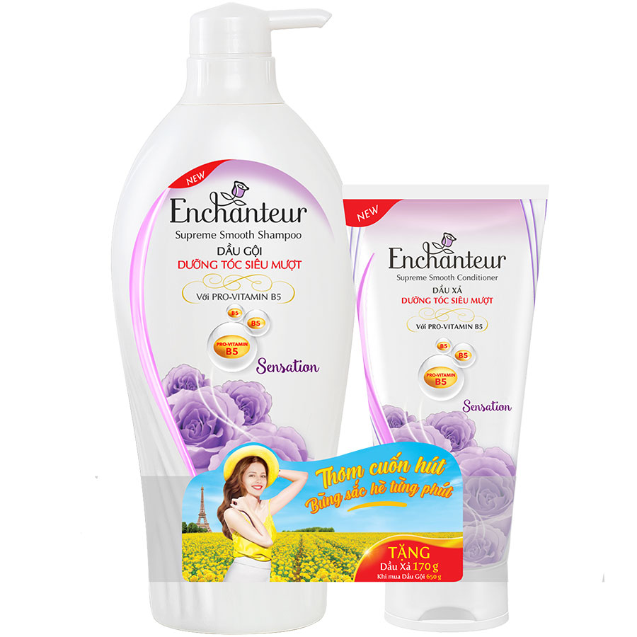 Dầu Gội Dưỡng Tóc Siêu Mượt Pro-Vitamin B5 Enchanteur Sensation 650g - Tặng Dầu xả Sensation 170g