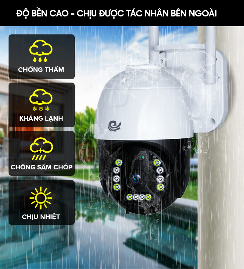 Camera Wifi Quan Sát Ngoài Trời LV-200, FULL HD, Xoay 355 Độ, Ban Đêm Có Màu - Hàng Chính Hãng