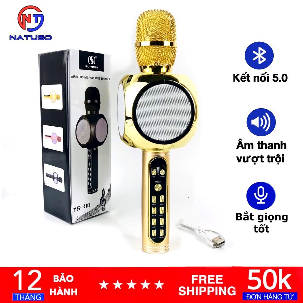 Micro karaoke bluetooth YS90 đa năng loa bass không dây, chỉnh được nhiều tone giọng