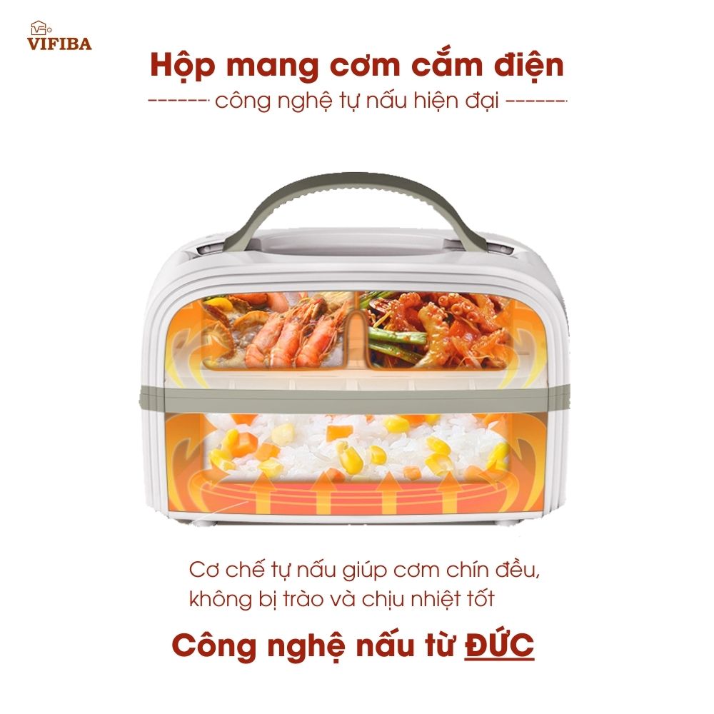 Hộp cơm cắm điện 2 tầng cao cấp Homea2z, hộp đựng cơm thông minh, hộp cơm hâm nóng, giữ nhiệt, sử dụng để nấu ăn