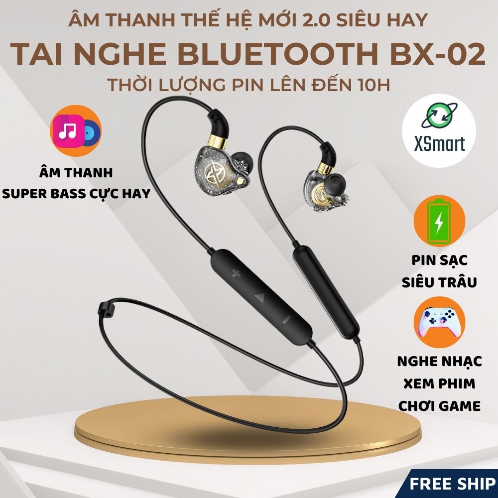 Tai Nghe Bluetooth Không Dây Thể Thao BX-02 Phiên Bản Mới Âm Thanh BASS Sâu, Có Mic-Hàng Chính Hãng