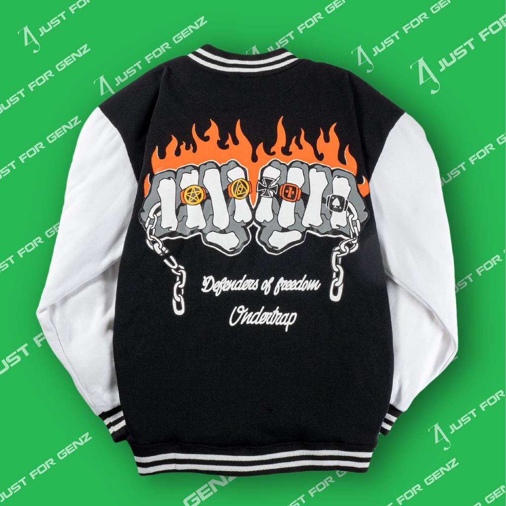 Áo khoác Bomber Varsity Jacket UNDERTRAP, áo bomber nam nữ unisex JFgenz chất nỉ bông DFire