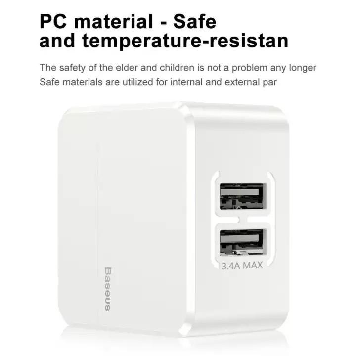 Cốc sạc nhanh cao cấp 2 cổng USB -  Mini Square Dual-U Chager ( 3.4A Max) Baseus - Hàng Chính Hãng