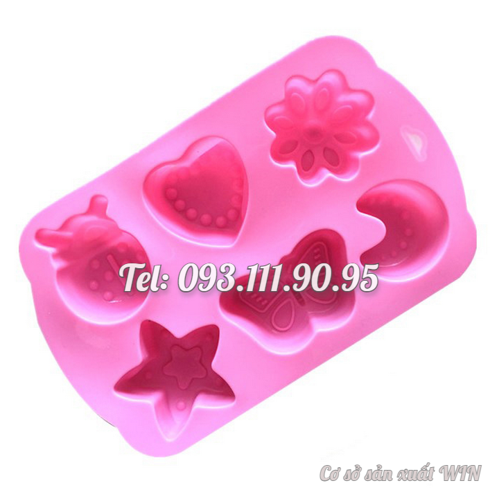 Khuôn silicon làm bánh, rau câu, socola 6 hình trăng, sao, bươm bướm, cánh cam, trái tim – Mã số 1266