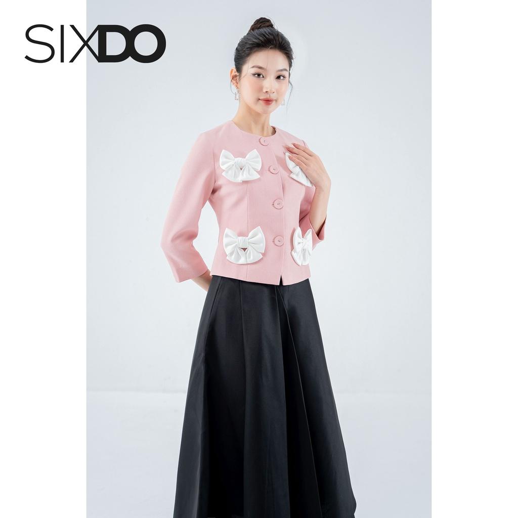 Áo Vest nữ hồng dài tay phối nơ thời trang SIXDO