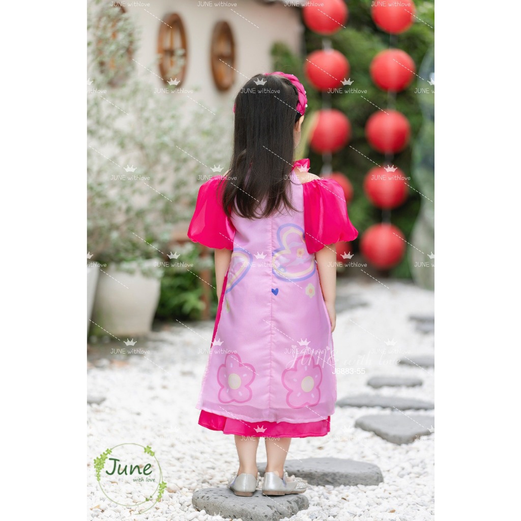 Áo dài tết cho bé gái mẫu Gấu dâu Lotso từ 12-40kg hàng thiết kế cao cấp